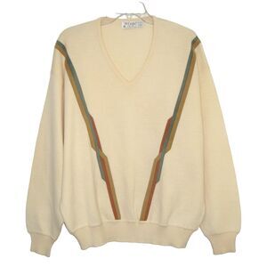 VTG. ST. CROIX KNITS 100% Zephyr Wool Cream V-Neck Pullover Men's Sweater
